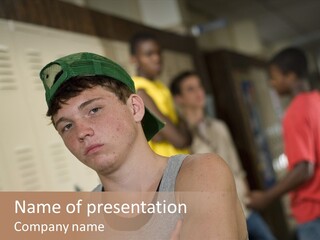 Tough Guys At School Hanging Around The Locker. Great For Peer-Pressure Communication. The Bad Crowd. PowerPoint Template