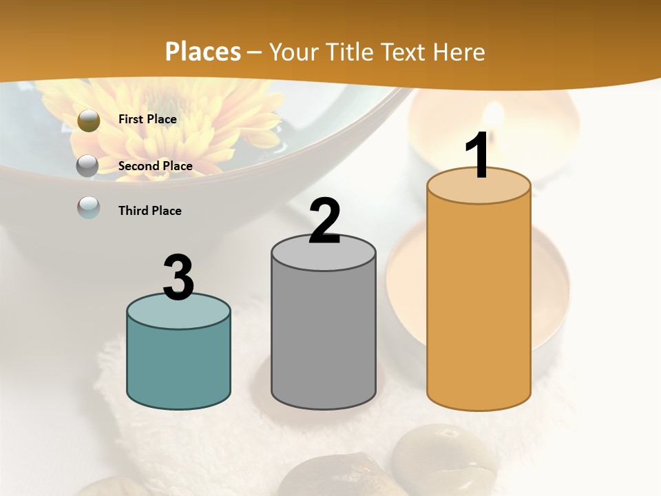 Beauty And Health Setting. A White Towel With Therapy Stones And A Bowl Of Floral Scented Water. PowerPoint Template