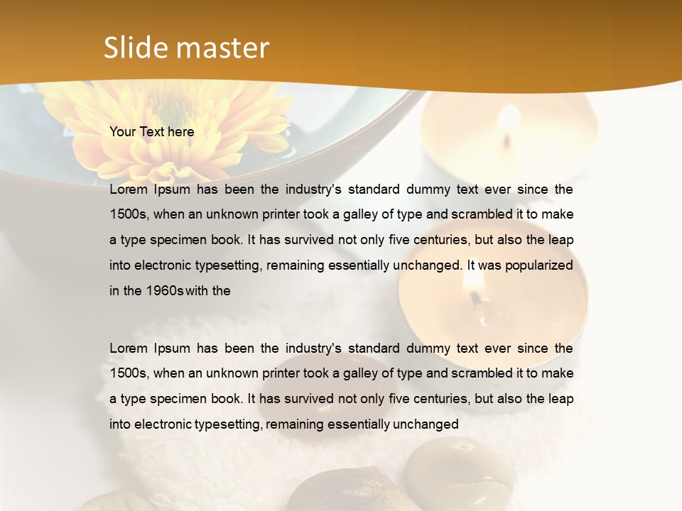 Beauty And Health Setting. A White Towel With Therapy Stones And A Bowl Of Floral Scented Water. PowerPoint Template