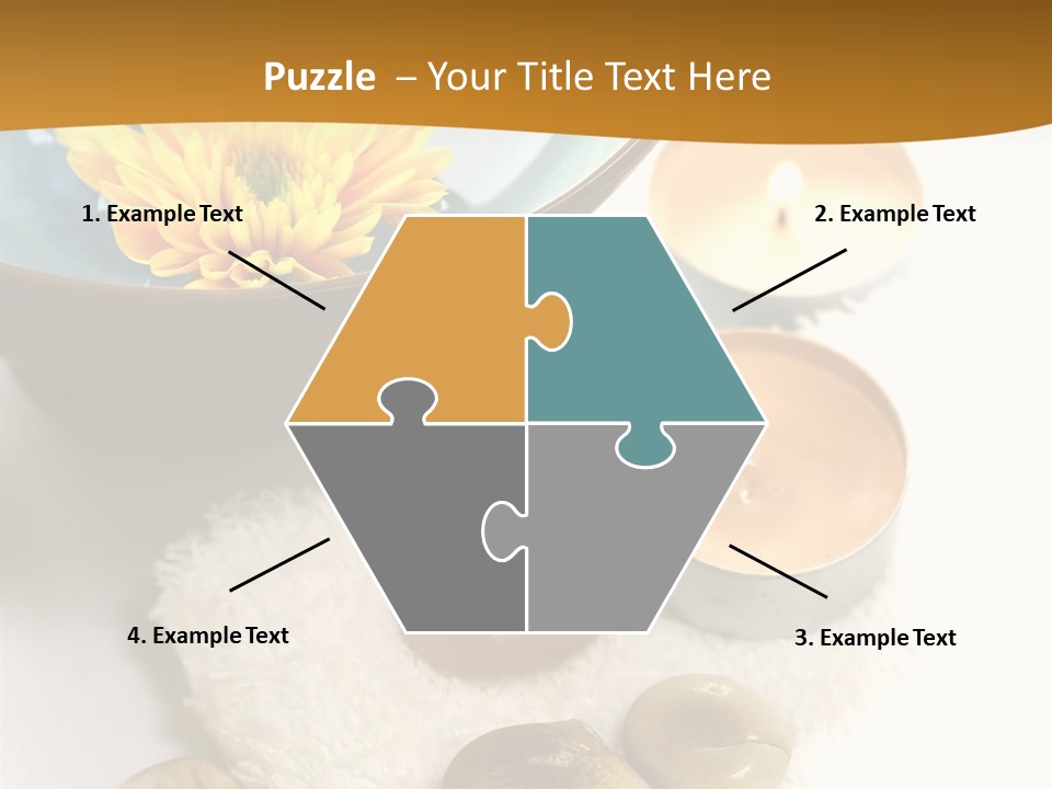 Beauty And Health Setting. A White Towel With Therapy Stones And A Bowl Of Floral Scented Water. PowerPoint Template