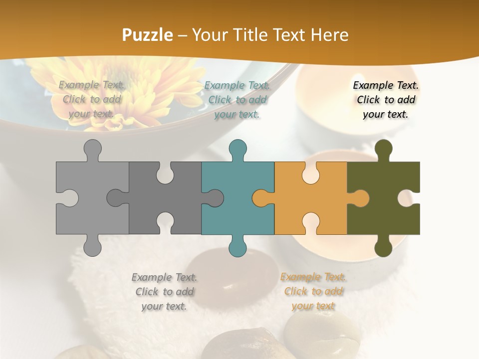 Beauty And Health Setting. A White Towel With Therapy Stones And A Bowl Of Floral Scented Water. PowerPoint Template