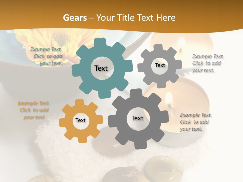 Beauty And Health Setting. A White Towel With Therapy Stones And A Bowl Of Floral Scented Water. PowerPoint Template