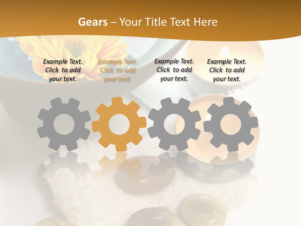 Beauty And Health Setting. A White Towel With Therapy Stones And A Bowl Of Floral Scented Water. PowerPoint Template