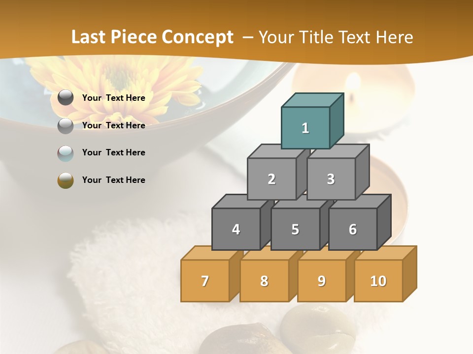 Beauty And Health Setting. A White Towel With Therapy Stones And A Bowl Of Floral Scented Water. PowerPoint Template