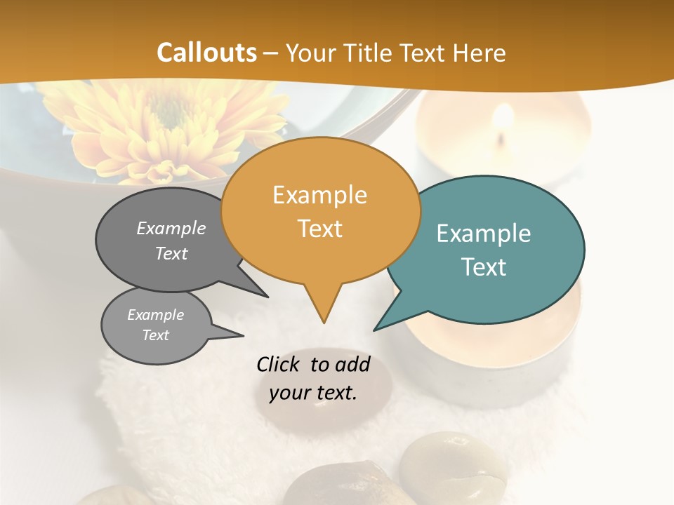 Beauty And Health Setting. A White Towel With Therapy Stones And A Bowl Of Floral Scented Water. PowerPoint Template