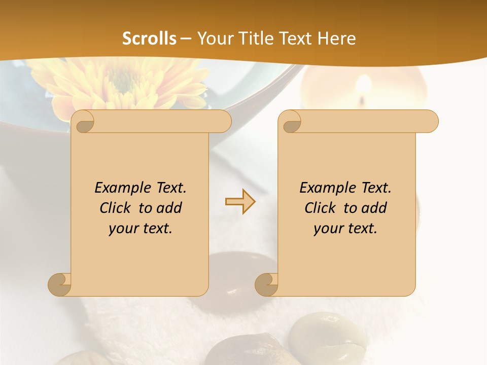 Beauty And Health Setting. A White Towel With Therapy Stones And A Bowl Of Floral Scented Water. PowerPoint Template