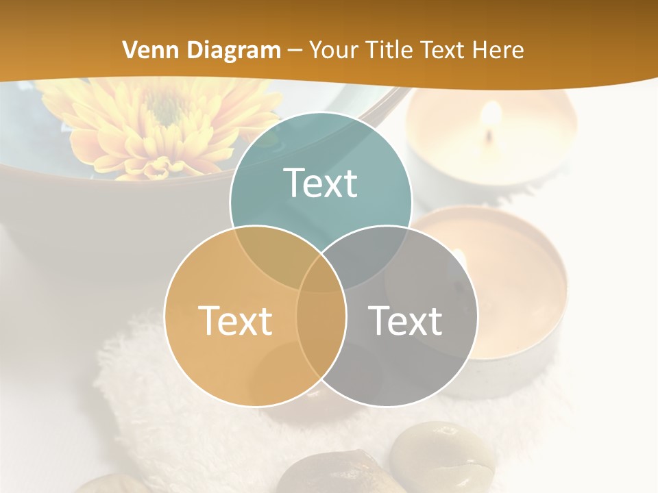 Beauty And Health Setting. A White Towel With Therapy Stones And A Bowl Of Floral Scented Water. PowerPoint Template