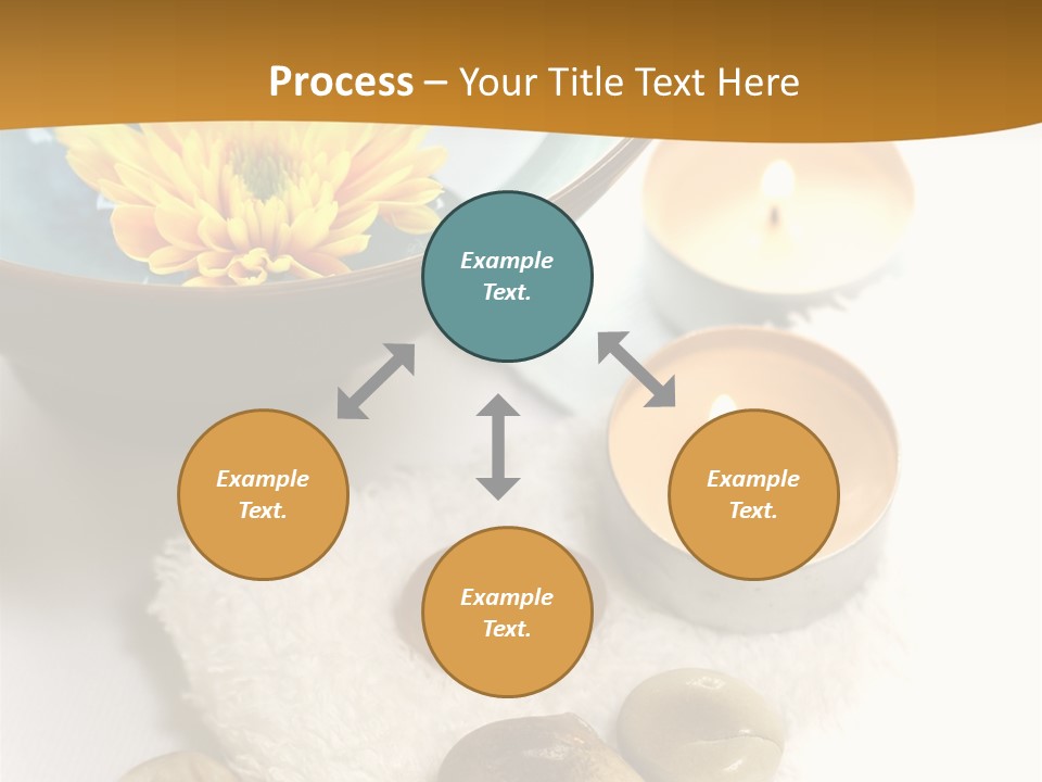 Beauty And Health Setting. A White Towel With Therapy Stones And A Bowl Of Floral Scented Water. PowerPoint Template