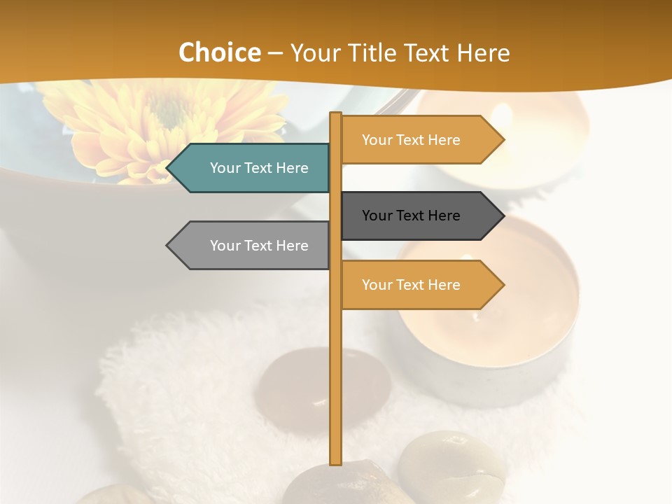 Beauty And Health Setting. A White Towel With Therapy Stones And A Bowl Of Floral Scented Water. PowerPoint Template