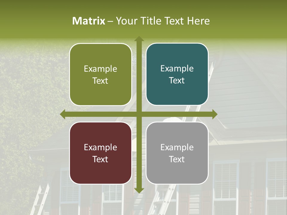 Worker Doing Home Improvement Climbs A Ladder To The Peak Of A Two Story Single Family Home. PowerPoint Template