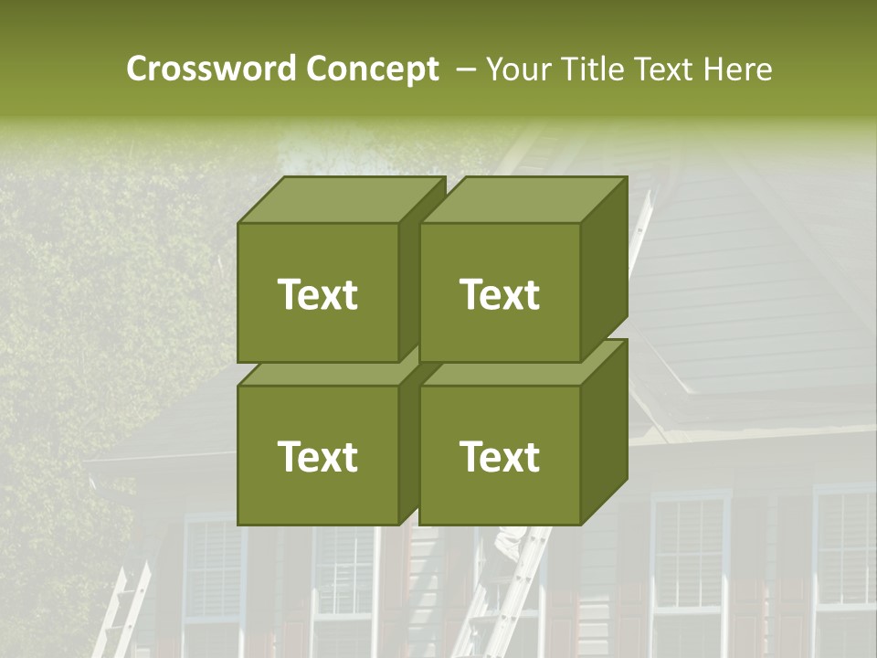 Worker Doing Home Improvement Climbs A Ladder To The Peak Of A Two Story Single Family Home. PowerPoint Template