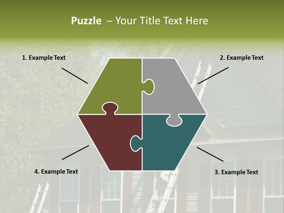 Worker Doing Home Improvement Climbs A Ladder To The Peak Of A Two Story Single Family Home. PowerPoint Template
