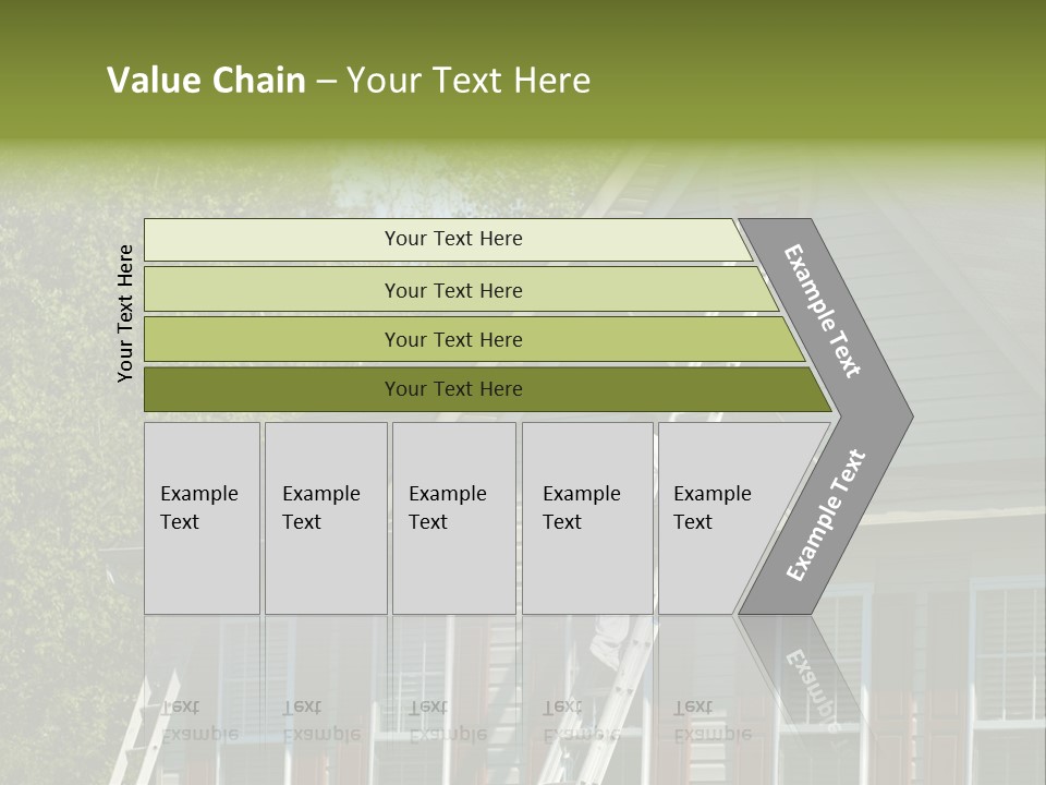 Worker Doing Home Improvement Climbs A Ladder To The Peak Of A Two Story Single Family Home. PowerPoint Template