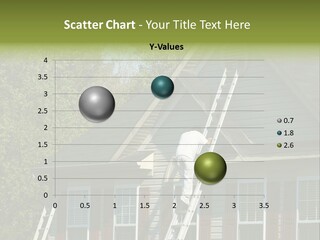 Worker Doing Home Improvement Climbs A Ladder To The Peak Of A Two Story Single Family Home. PowerPoint Template