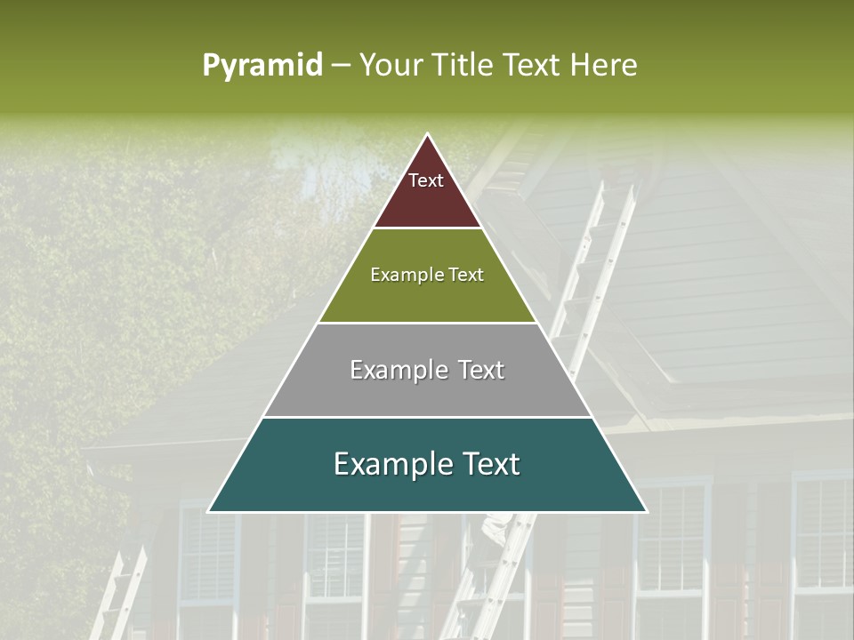 Worker Doing Home Improvement Climbs A Ladder To The Peak Of A Two Story Single Family Home. PowerPoint Template