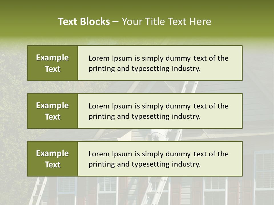 Worker Doing Home Improvement Climbs A Ladder To The Peak Of A Two Story Single Family Home. PowerPoint Template