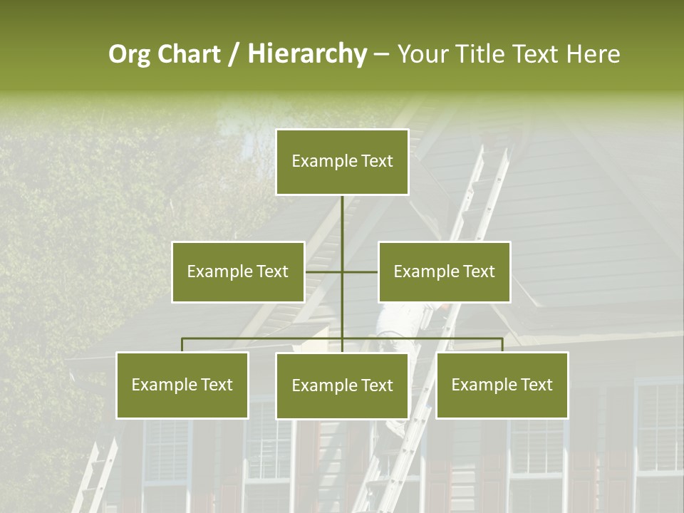 Worker Doing Home Improvement Climbs A Ladder To The Peak Of A Two Story Single Family Home. PowerPoint Template