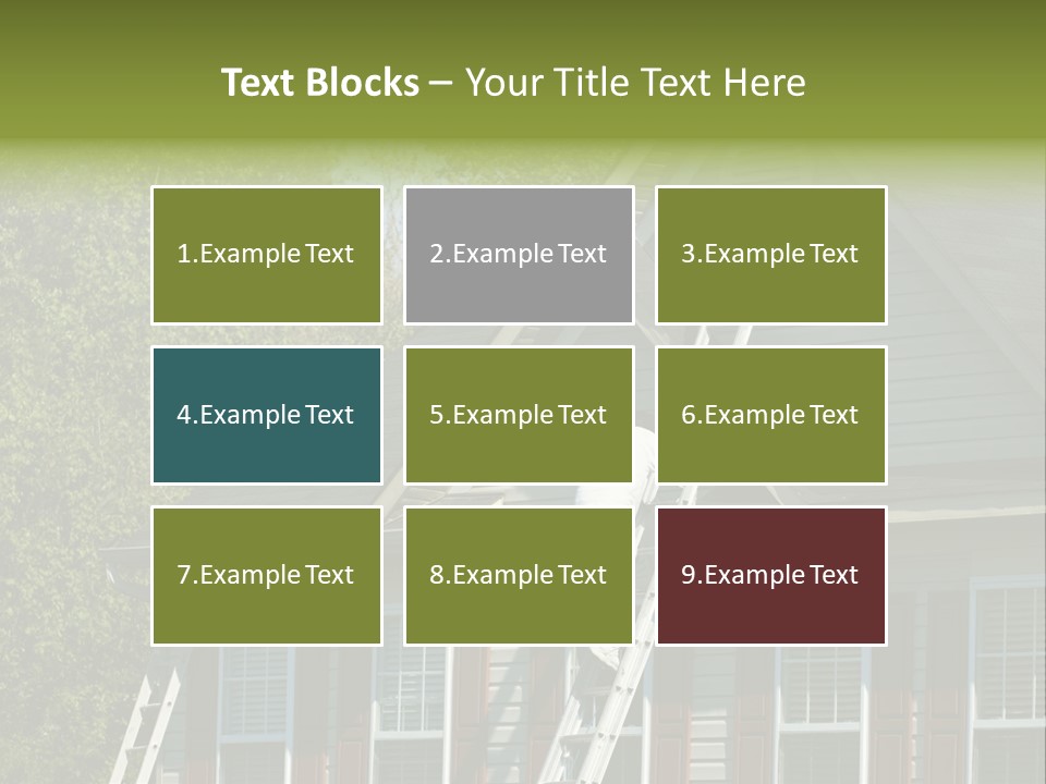 Worker Doing Home Improvement Climbs A Ladder To The Peak Of A Two Story Single Family Home. PowerPoint Template