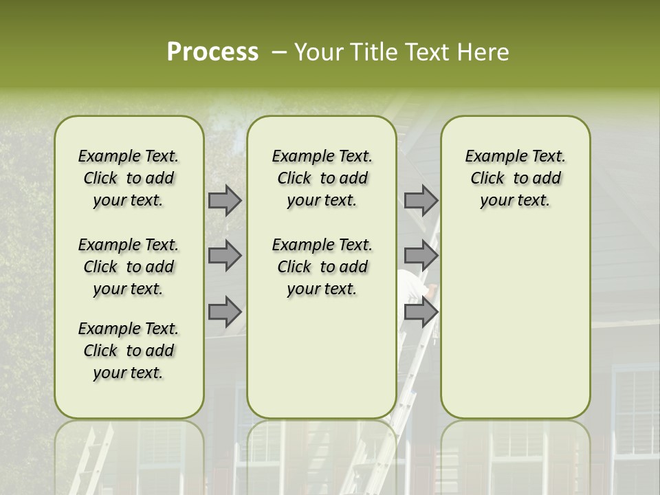 Worker Doing Home Improvement Climbs A Ladder To The Peak Of A Two Story Single Family Home. PowerPoint Template