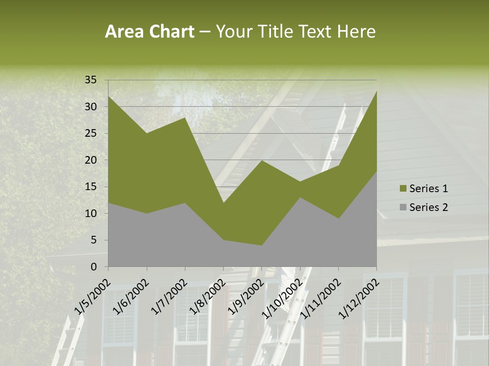 Worker Doing Home Improvement Climbs A Ladder To The Peak Of A Two Story Single Family Home. PowerPoint Template
