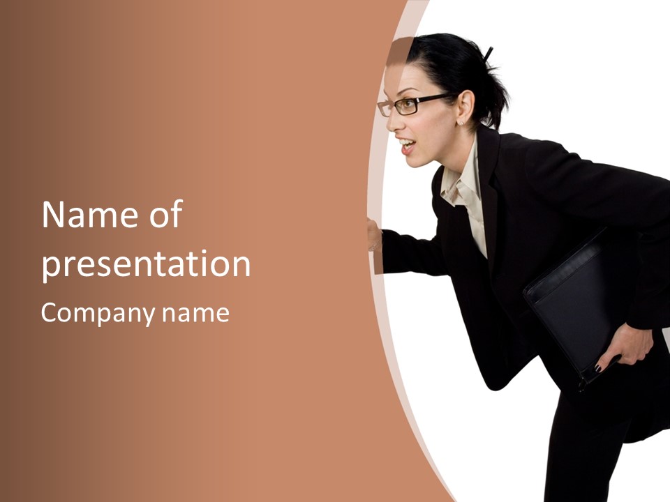 Female With Briefcase Running PowerPoint Template