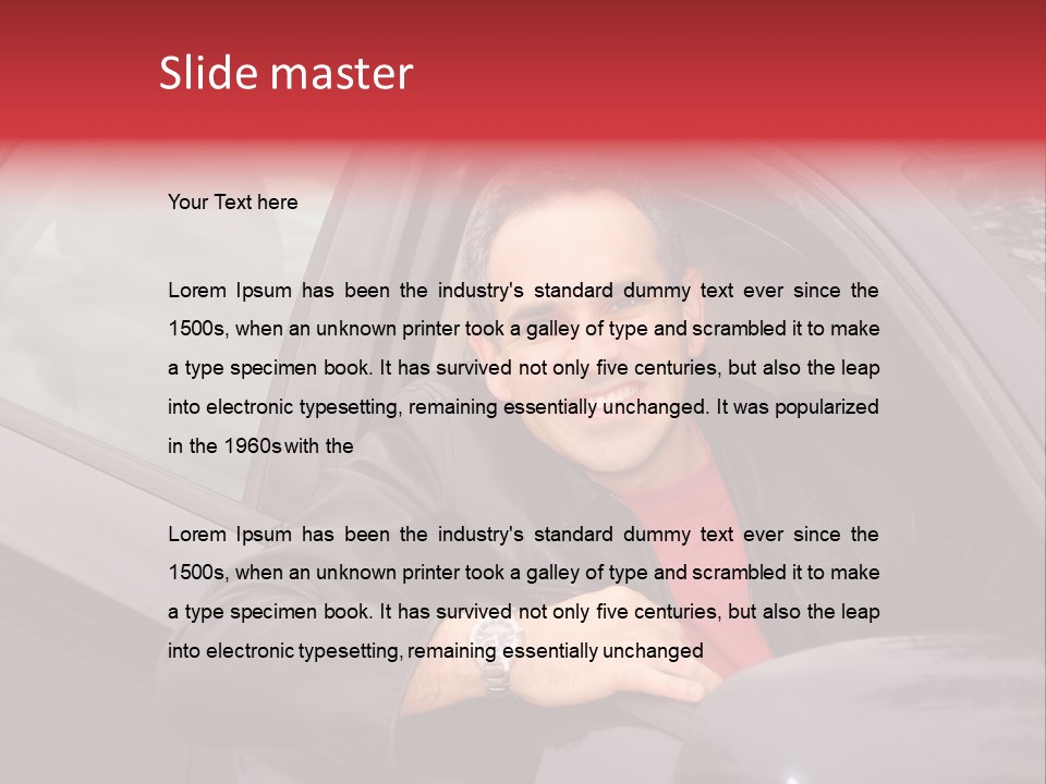 Smiling Man Looking From A Car Window PowerPoint Template