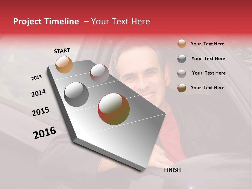 Smiling Man Looking From A Car Window PowerPoint Template