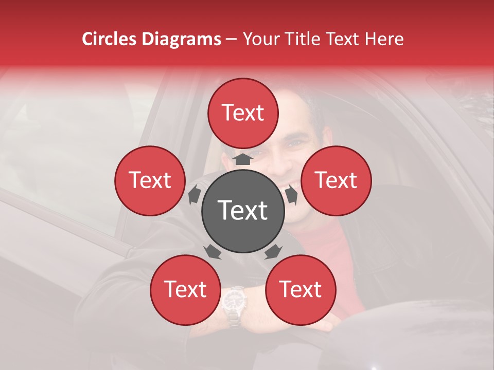 Smiling Man Looking From A Car Window PowerPoint Template