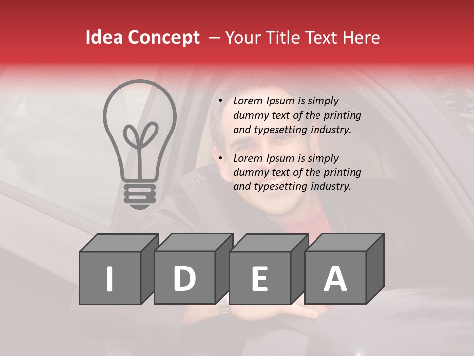 Smiling Man Looking From A Car Window PowerPoint Template