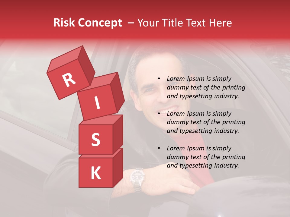 Smiling Man Looking From A Car Window PowerPoint Template