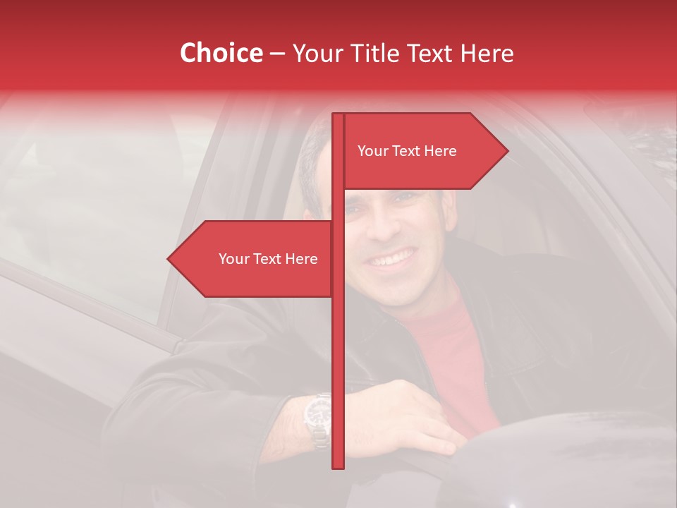 Smiling Man Looking From A Car Window PowerPoint Template