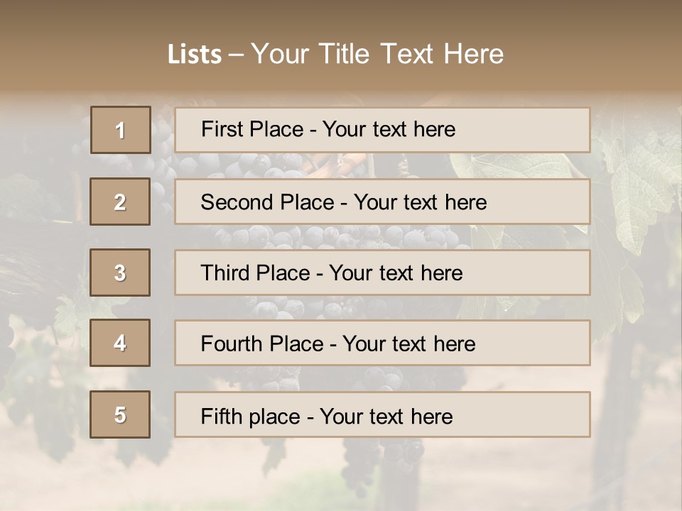 Vineyards With Red Wine Grapes Clusters, Ready For Harvest PowerPoint Template