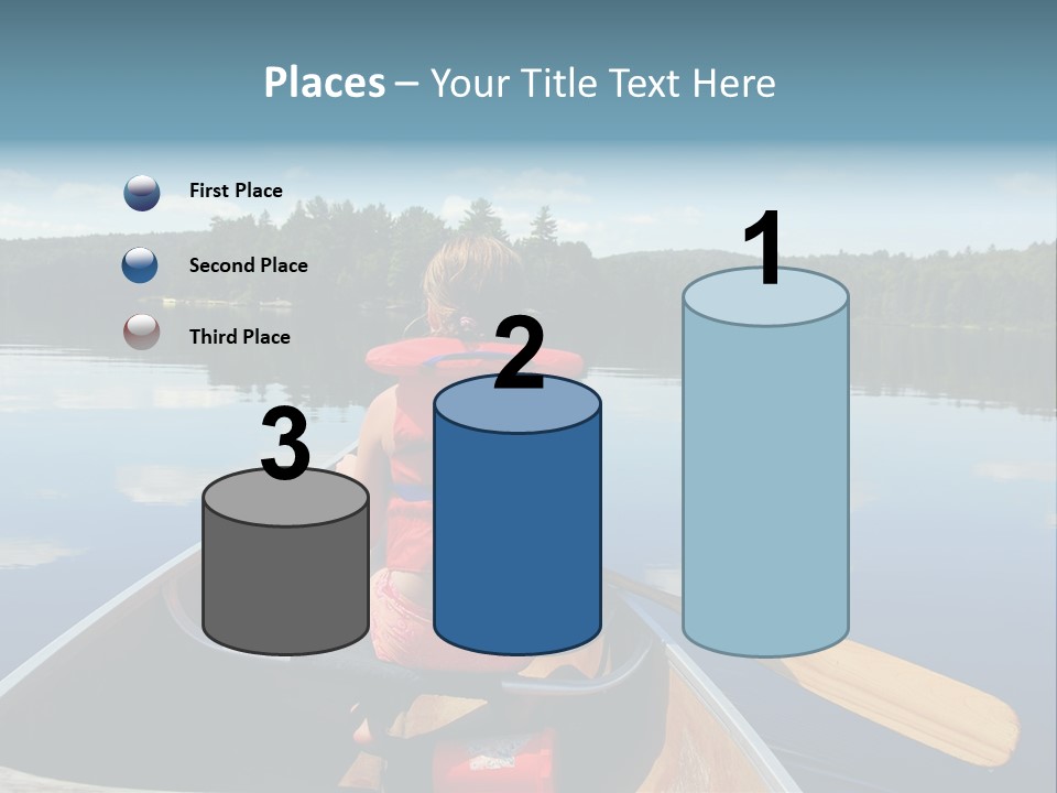 Young Girl In Canoe Paddling On A Scenic Lake PowerPoint Template