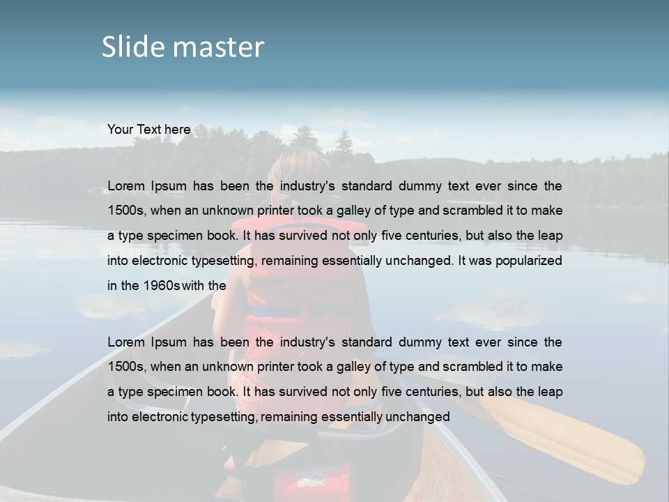 Young Girl In Canoe Paddling On A Scenic Lake PowerPoint Template