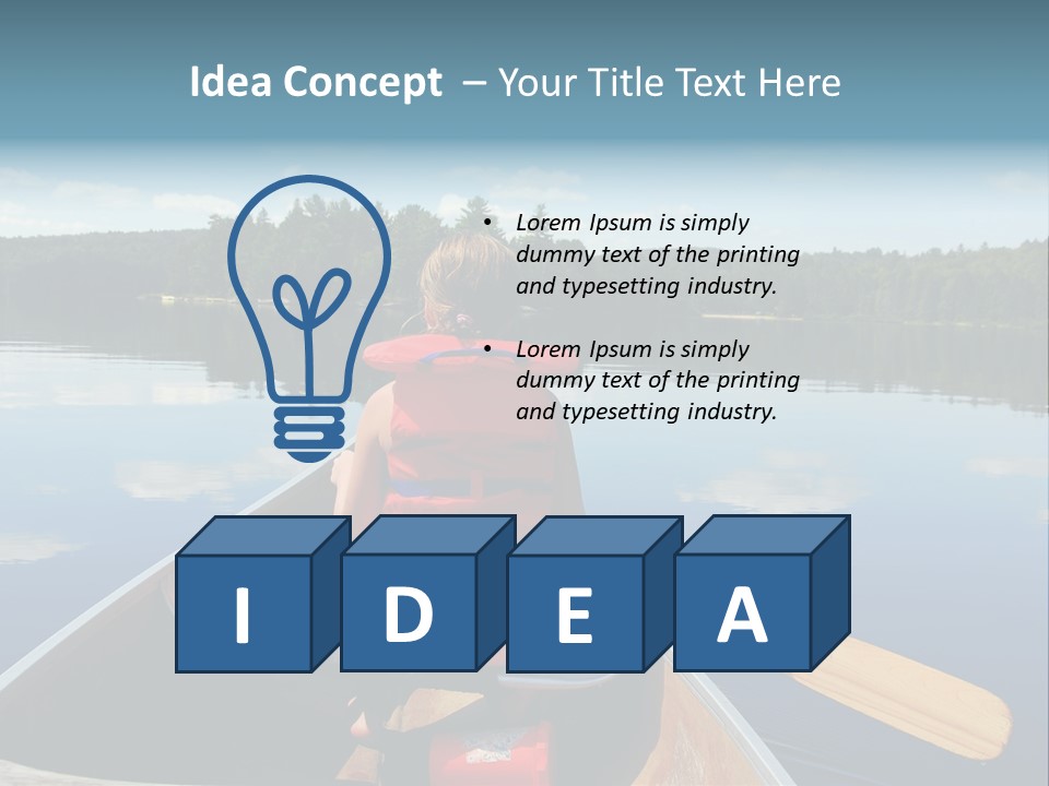 Young Girl In Canoe Paddling On A Scenic Lake PowerPoint Template