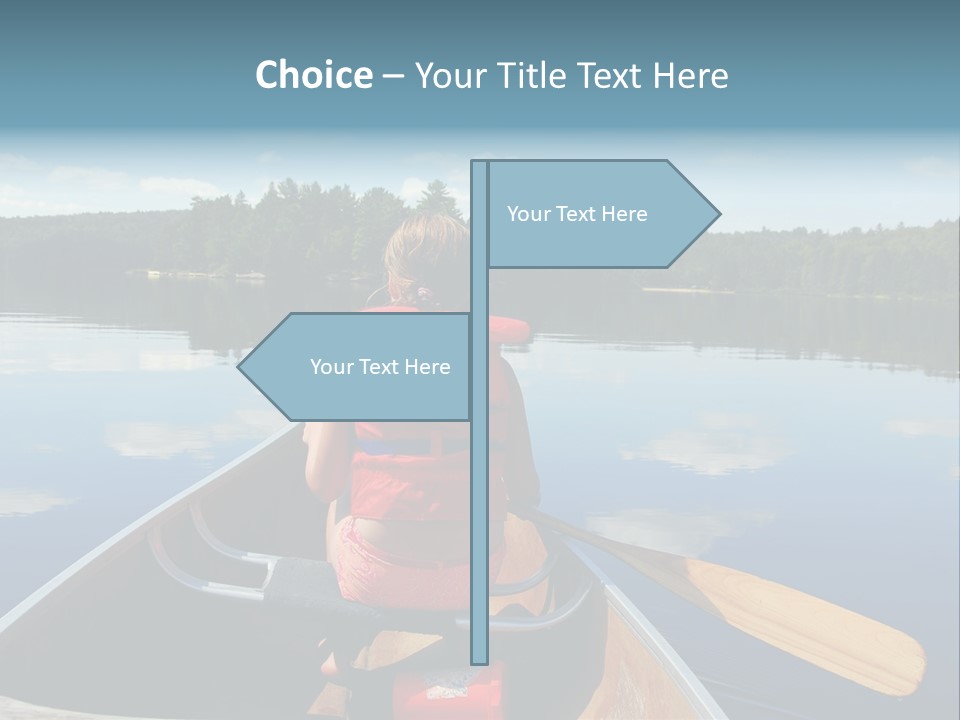 Young Girl In Canoe Paddling On A Scenic Lake PowerPoint Template