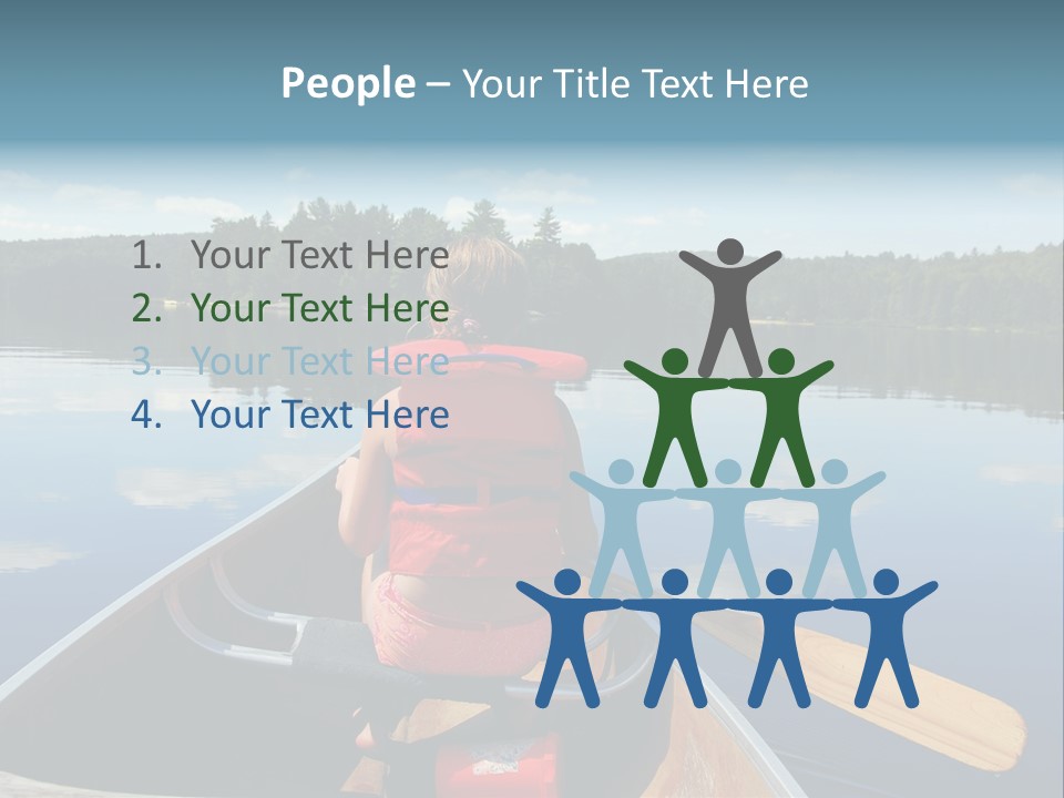 Young Girl In Canoe Paddling On A Scenic Lake PowerPoint Template