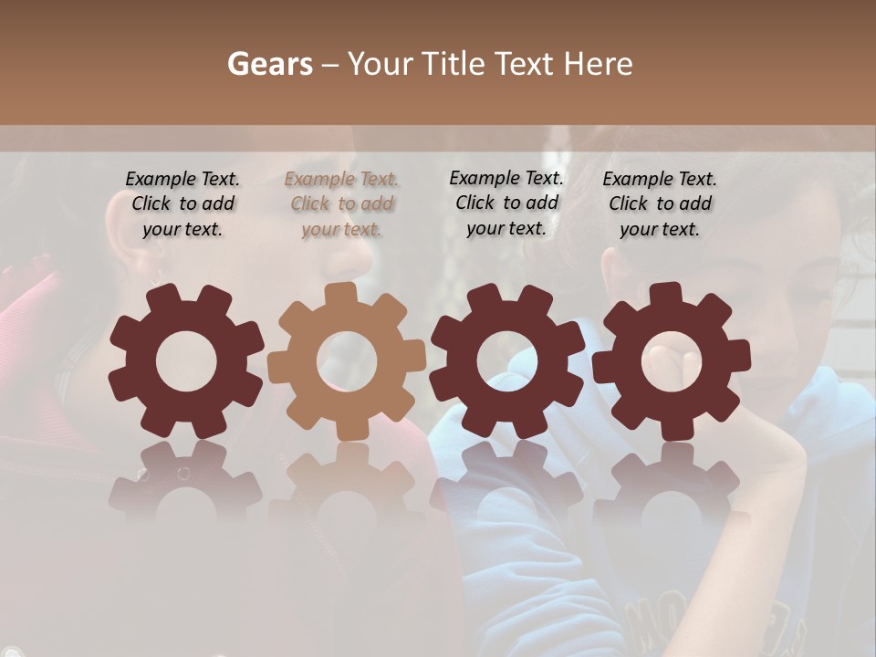 Two Young Girls Sitting On A Bench Looking At Something PowerPoint Template