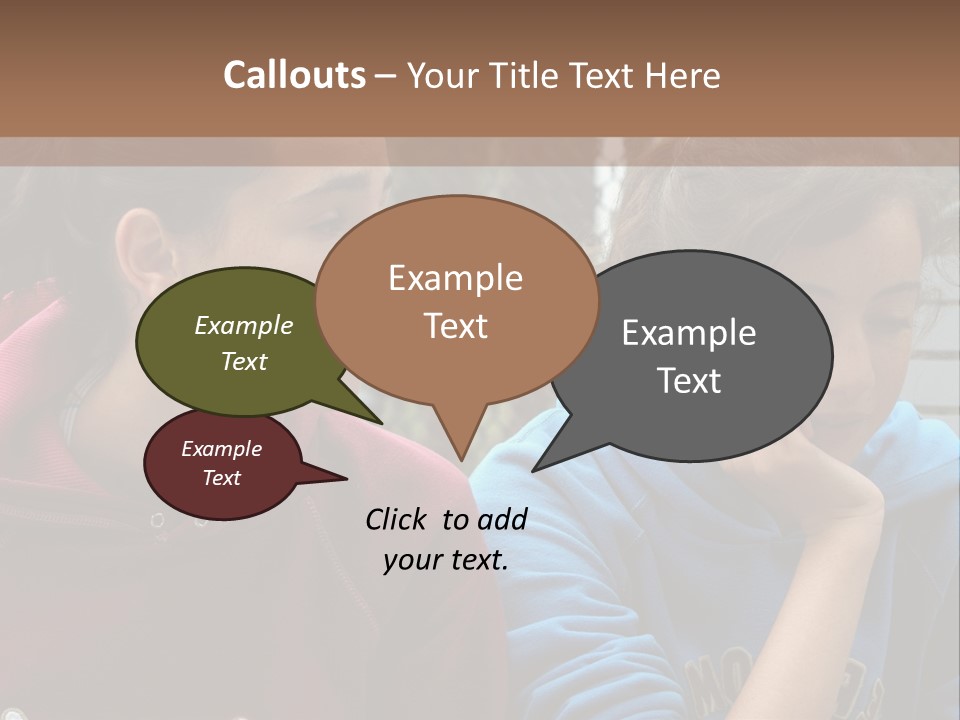 Two Young Girls Sitting On A Bench Looking At Something PowerPoint Template