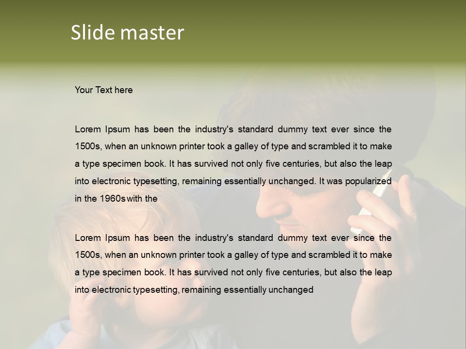 A Young Son Mimics His Father Who Is Talking On His Mobile PowerPoint Template