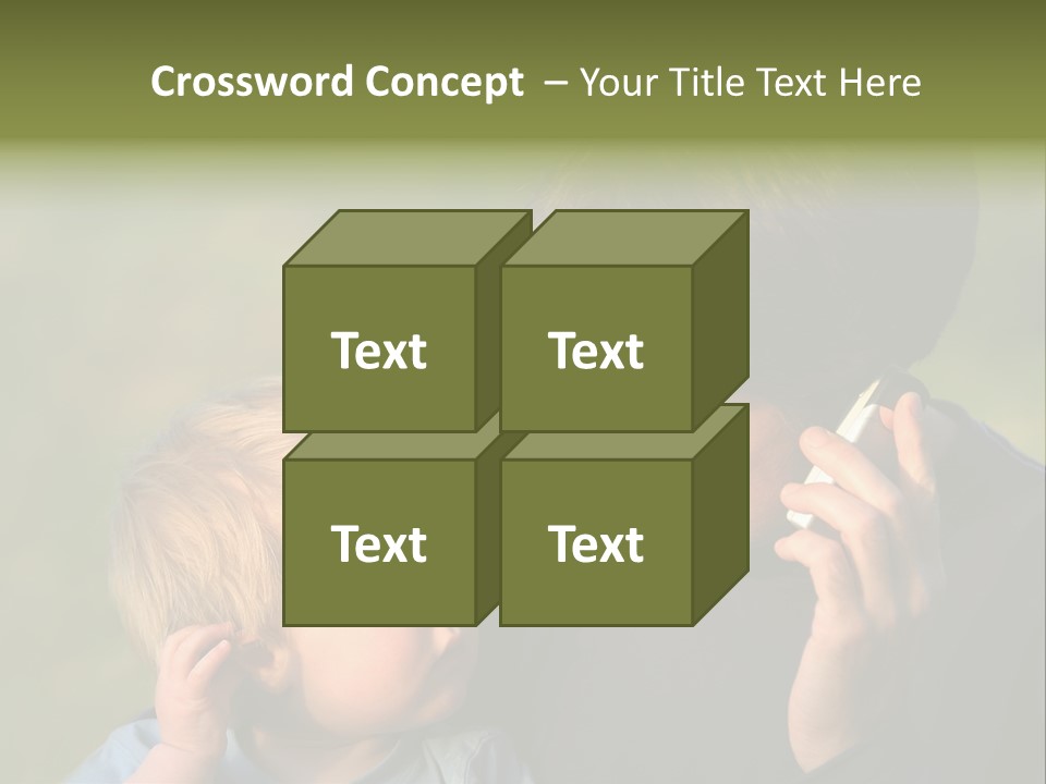 A Young Son Mimics His Father Who Is Talking On His Mobile PowerPoint Template