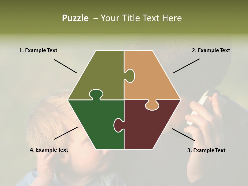 A Young Son Mimics His Father Who Is Talking On His Mobile PowerPoint Template