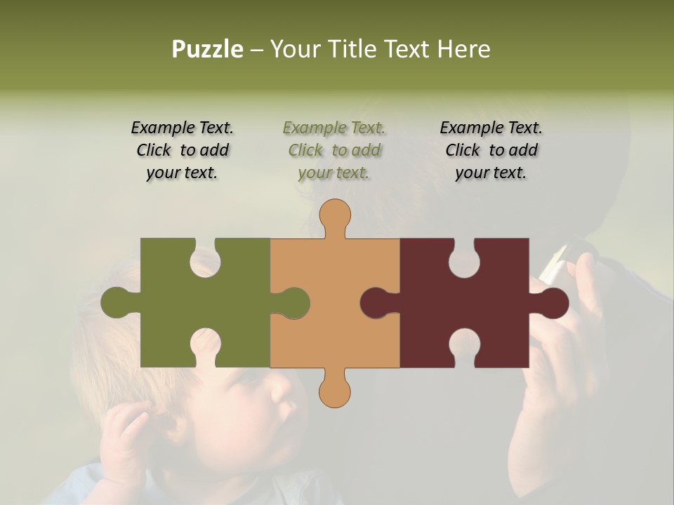 A Young Son Mimics His Father Who Is Talking On His Mobile PowerPoint Template