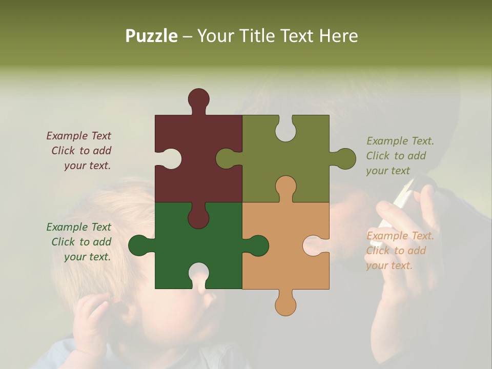 A Young Son Mimics His Father Who Is Talking On His Mobile PowerPoint Template