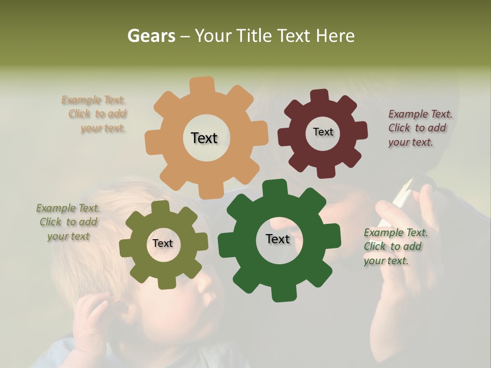 A Young Son Mimics His Father Who Is Talking On His Mobile PowerPoint Template