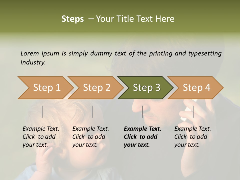 A Young Son Mimics His Father Who Is Talking On His Mobile PowerPoint Template
