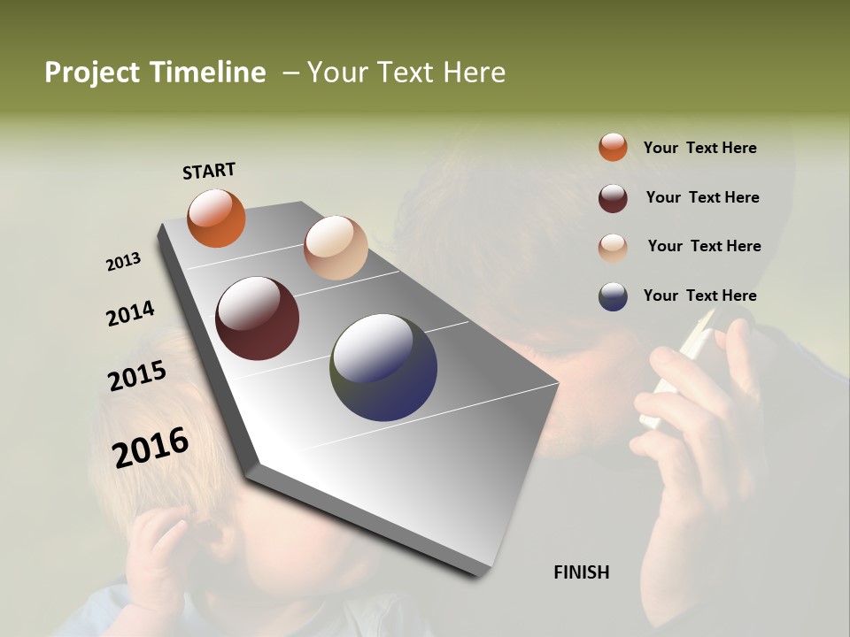 A Young Son Mimics His Father Who Is Talking On His Mobile PowerPoint Template