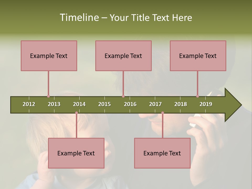A Young Son Mimics His Father Who Is Talking On His Mobile PowerPoint Template
