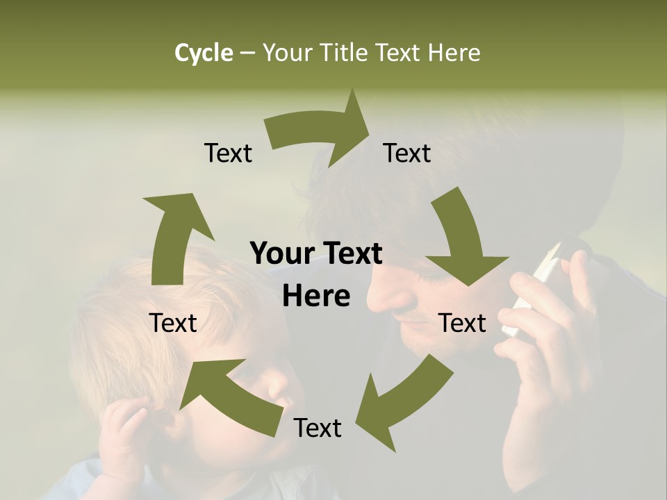 A Young Son Mimics His Father Who Is Talking On His Mobile PowerPoint Template