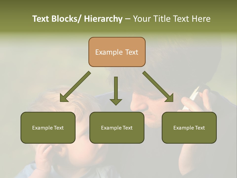 A Young Son Mimics His Father Who Is Talking On His Mobile PowerPoint Template